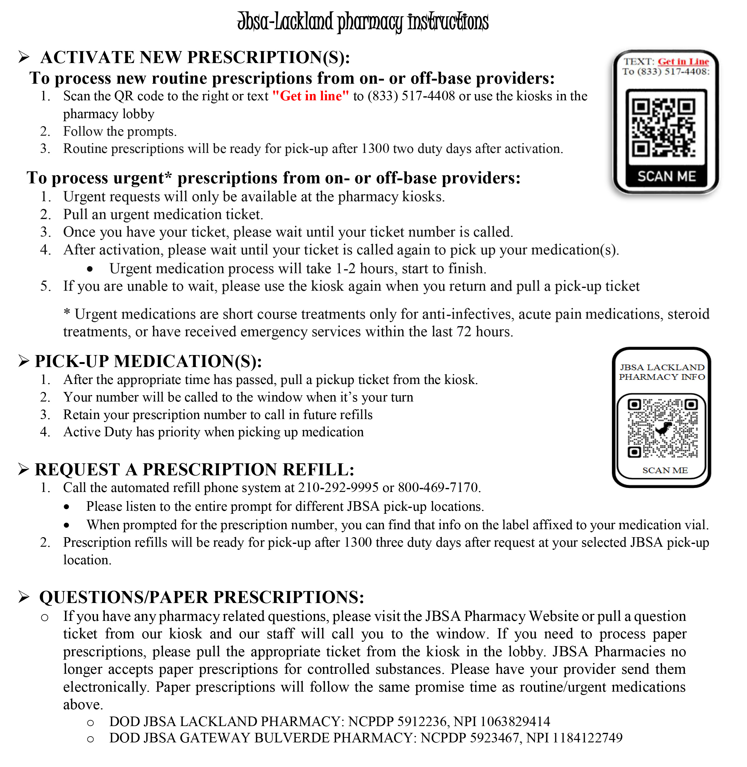 JBSA-Lackland Pharmacy instructions